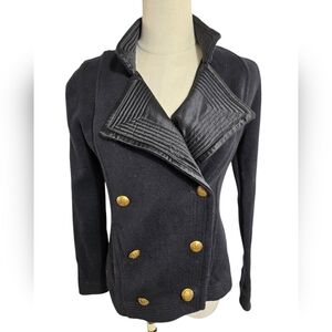Ralph Lauren Black Double-Breasted Sweater Coat with Gold Buttons